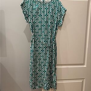 Boden White and Green Wrap Midi Dress